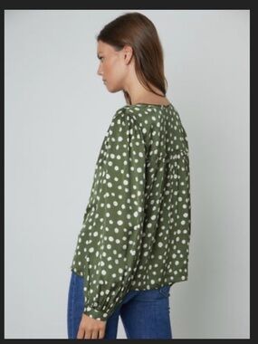 Velvet by Graham & Spencer Olive Green Polka Dot Tie-Front Top
